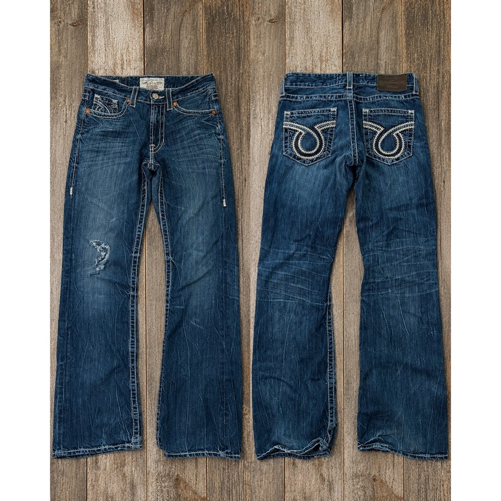Big Star Orion Jeans Mens 31R Dark Wash Distressed Buckle Western Grunge Y2K